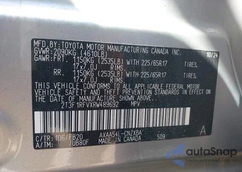 2024 Toyota Rav4 Le из США, поврежденный, VIN 2T3F1RFVXRW489692